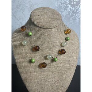 Multicolor Necklace Green & Amber Beads Wire Lobster Clasp Closure Boho Style